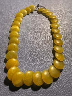 Vintage Olive Green Serpentine Stone Flat Disk Beaded Statement Necklace